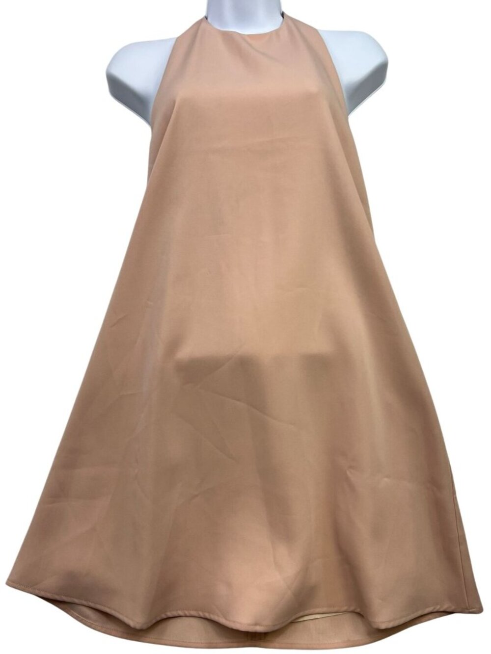 Women's Halter Neck Mini Dress Sleeveless Open Back Size S Tan Back Zip
